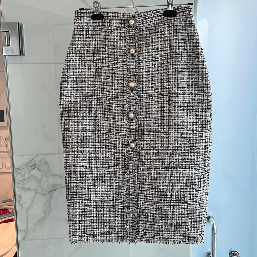Babaton black & white tweed pencil skirt